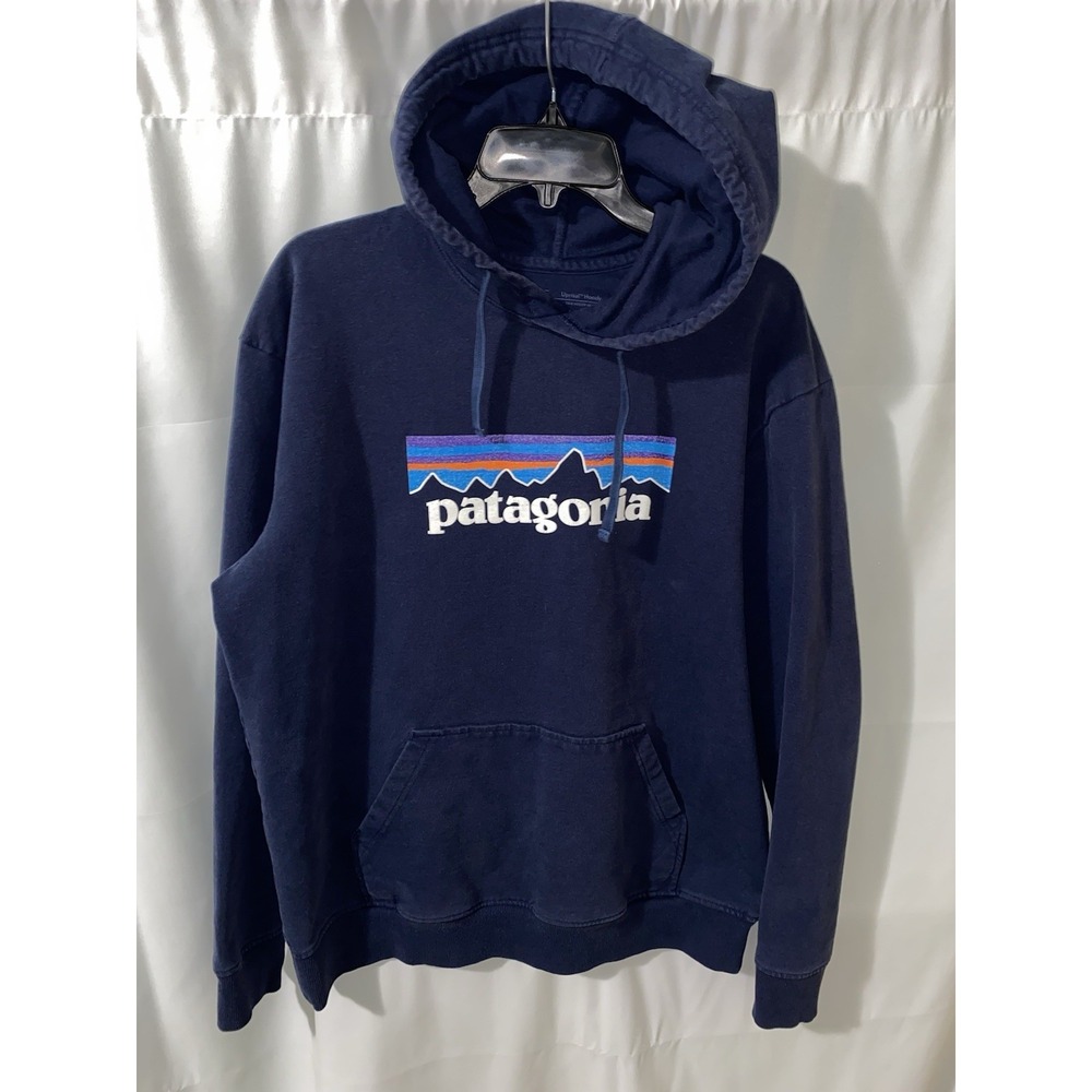 Patagonia P-6 Logo Uprisal Hoody Mens Large Navy Blue Sweatshirt Hoodie 39539
